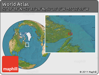 Satellite Location Map of the Area around 52° 30' 23" N, 56° 1' 29" W