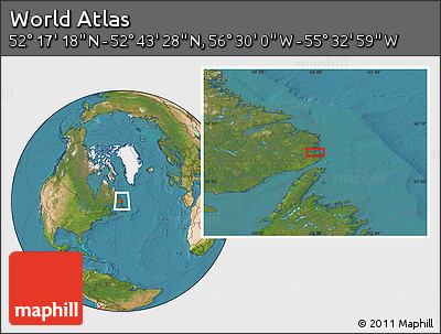 Satellite Location Map of the Area around 52° 30' 23" N, 56° 1' 29" W