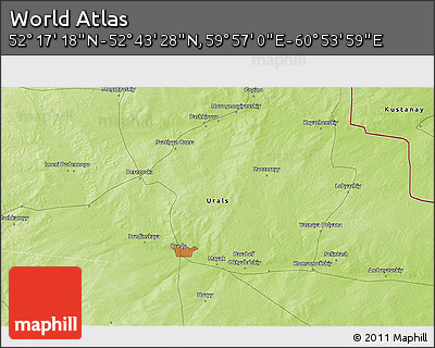 Physical 3D Map of the Area around 52° 30' 23" N, 60° 25' 29" E