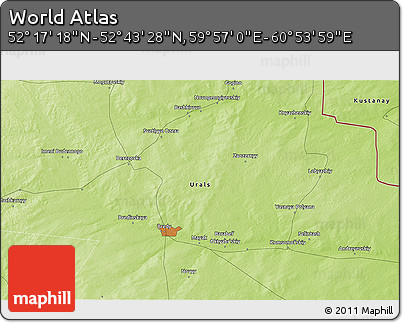 Physical 3D Map of the Area around 52° 30' 23" N, 60° 25' 29" E