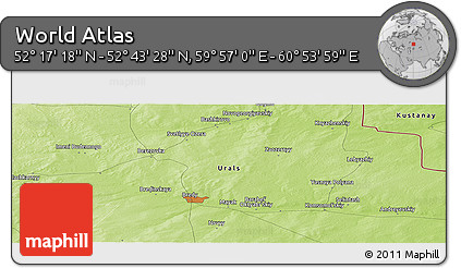 Physical Panoramic Map of the Area around 52° 30' 23" N, 60° 25' 29" E