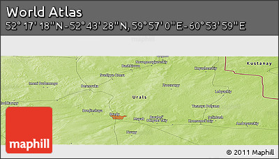 Physical Panoramic Map of the Area around 52° 30' 23" N, 60° 25' 29" E