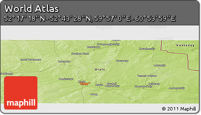 Physical Panoramic Map of the Area around 52° 30' 23" N, 60° 25' 29" E