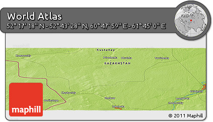 Physical Panoramic Map of the Area around 52° 30' 23" N, 61° 16' 29" E