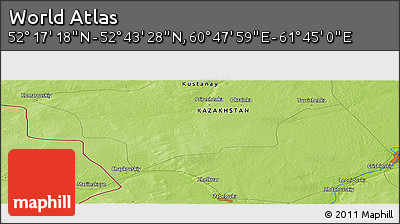 Physical Panoramic Map of the Area around 52° 30' 23" N, 61° 16' 29" E
