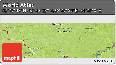 Physical Panoramic Map of the Area around 52° 30' 23" N, 61° 16' 29" E