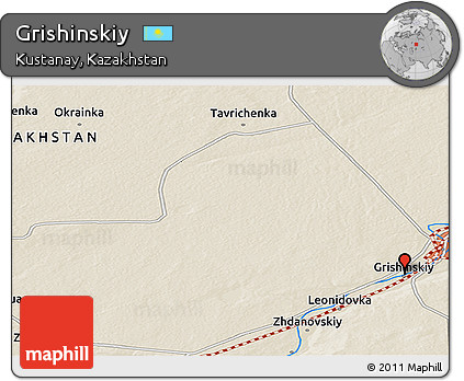Shaded Relief Panoramic Map of Grishinskiy