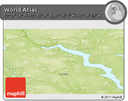 Physical 3D Map of the Area around 52° 30' 23" N, 61° 7' 30" W