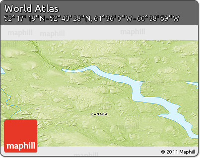 Physical 3D Map of the Area around 52° 30' 23" N, 61° 7' 30" W