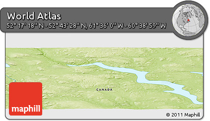 Physical Panoramic Map of the Area around 52° 30' 23" N, 61° 7' 30" W