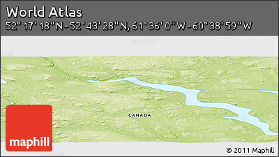 Physical Panoramic Map of the Area around 52° 30' 23" N, 61° 7' 30" W