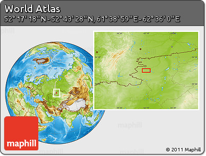 Physical Location Map of the Area around 52° 30' 23" N, 62° 7' 30" E