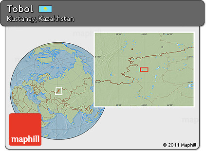 Savanna Style Location Map of Tobol, hill shading