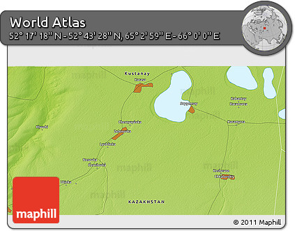 Physical 3D Map of the Area around 52° 30' 23" N, 65° 31' 30" E