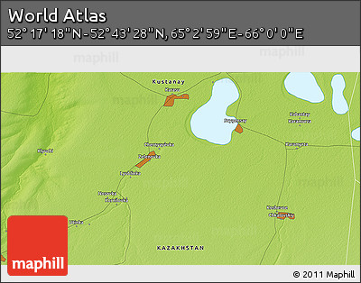 Physical 3D Map of the Area around 52° 30' 23" N, 65° 31' 30" E