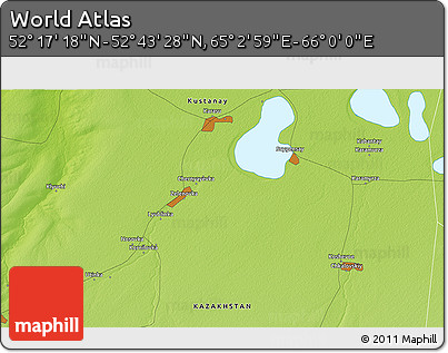 Physical 3D Map of the Area around 52° 30' 23" N, 65° 31' 30" E