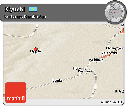 Shaded Relief Panoramic Map of Klyuchi
