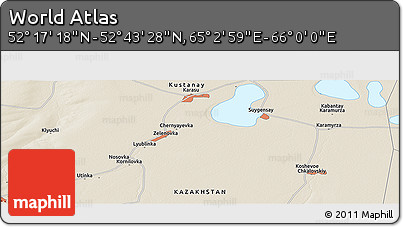 Shaded Relief Panoramic Map of the Area around 52° 30' 23" N, 65° 31' 30" E