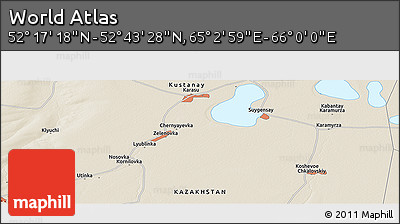 Shaded Relief Panoramic Map of the Area around 52° 30' 23" N, 65° 31' 30" E