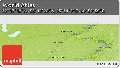 Physical Panoramic Map of the Area around 52° 30' 23" N, 66° 22' 30" E