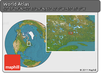 Satellite Location Map of the Area around 52° 30' 23" N, 66° 13' 29" W
