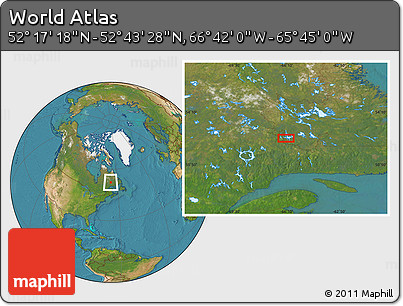 Satellite Location Map of the Area around 52° 30' 23" N, 66° 13' 29" W