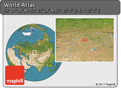 Satellite Location Map of the Area around 52° 30' 23" N, 67° 13' 29" E