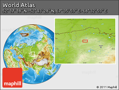 Physical Location Map of the Area around 52° 30' 23" N, 68° 4' 29" E