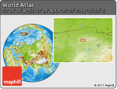 Physical Location Map of the Area around 52° 30' 23" N, 68° 4' 29" E