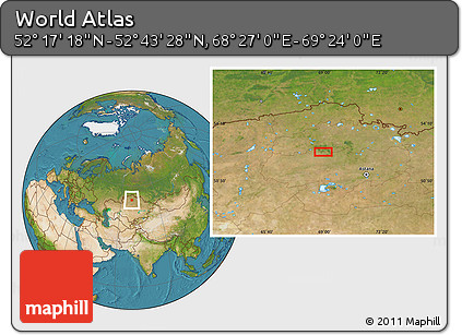 Satellite Location Map of the Area around 52° 30' 23" N, 68° 55' 30" E