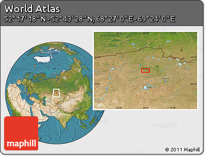 Satellite Location Map of the Area around 52° 30' 23" N, 68° 55' 30" E