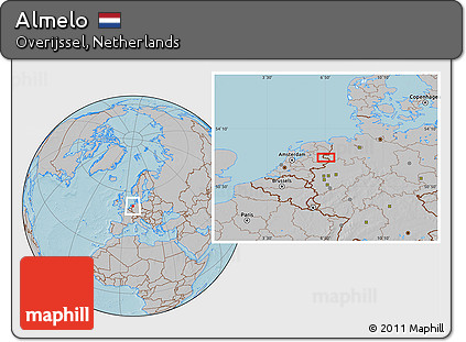 Gray Location Map of Almelo, hill shading