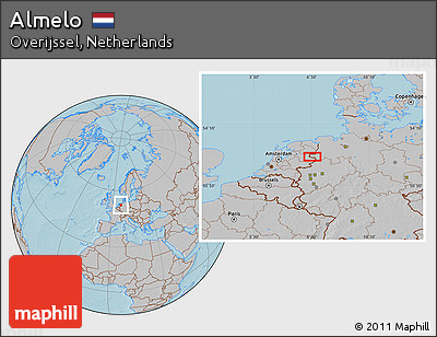 Gray Location Map of Almelo, hill shading