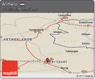 Shaded Relief Panoramic Map of Almelo