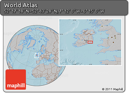 Gray Location Map of the Area around 52° 30' 23" N, 6° 43' 29" W, hill shading