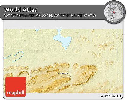 Physical 3D Map of the Area around 52° 30' 23" N, 70° 28' 29" W