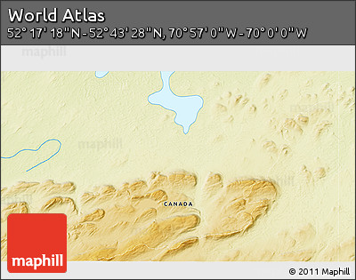 Physical 3D Map of the Area around 52° 30' 23" N, 70° 28' 29" W