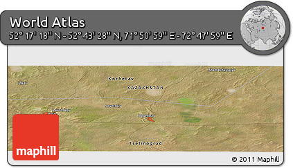 Satellite Panoramic Map of the Area around 52° 30' 23" N, 72° 19' 29" E