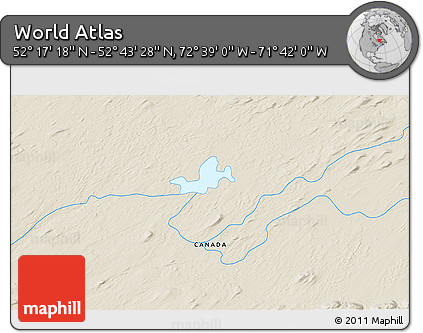 Shaded Relief 3D Map of the Area around 52° 30' 23" N, 72° 10' 30" W