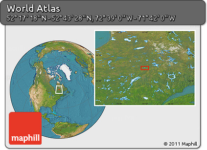 Satellite Location Map of the Area around 52° 30' 23" N, 72° 10' 30" W