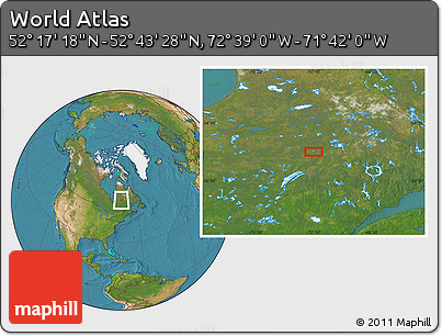 Satellite Location Map of the Area around 52° 30' 23" N, 72° 10' 30" W
