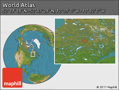 Satellite Location Map of the Area around 52° 30' 23" N, 72° 10' 30" W
