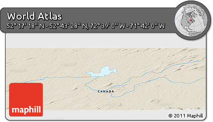 Shaded Relief Panoramic Map of the Area around 52° 30' 23" N, 72° 10' 30" W