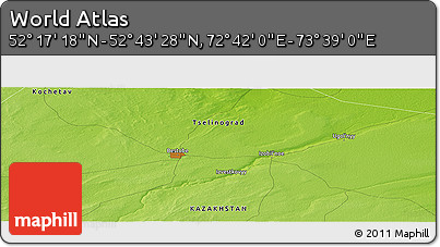 Physical Panoramic Map of the Area around 52° 30' 23" N, 73° 10' 30" E