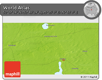 Physical 3D Map of the Area around 52° 30' 23" N, 75° 43' 29" E