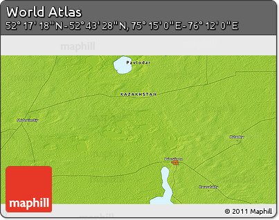 Physical 3D Map of the Area around 52° 30' 23" N, 75° 43' 29" E