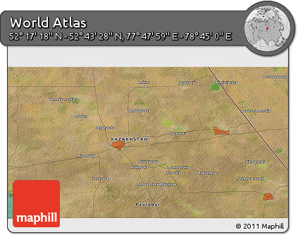 Satellite 3D Map of the Area around 52° 30' 23" N, 78° 16' 30" E