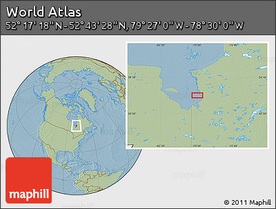 Savanna Style Location Map of the Area around 52° 30' 23" N, 78° 58' 29" W, hill shading