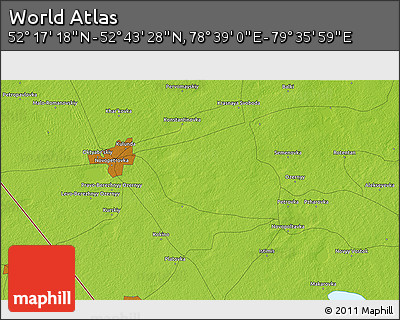Physical 3D Map of the Area around 52° 30' 23" N, 79° 7' 30" E
