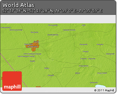 Physical 3D Map of the Area around 52° 30' 23" N, 79° 7' 30" E